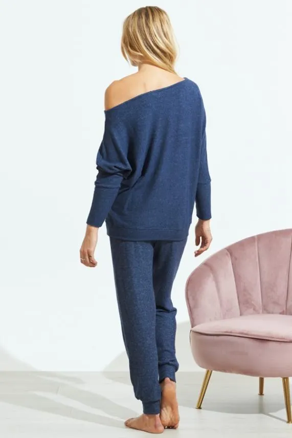Sosandar Navy Blue Super Soft Batwing Sleeve Loungewear Top Navy Blue Women Nightwear