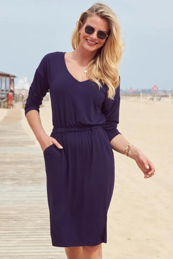 Sosandar Navy Super Soft V Neck Jersey Dress Navy Women Dresses