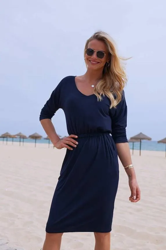 Sosandar Navy Super Soft V Neck Jersey Dress Navy Women Dresses