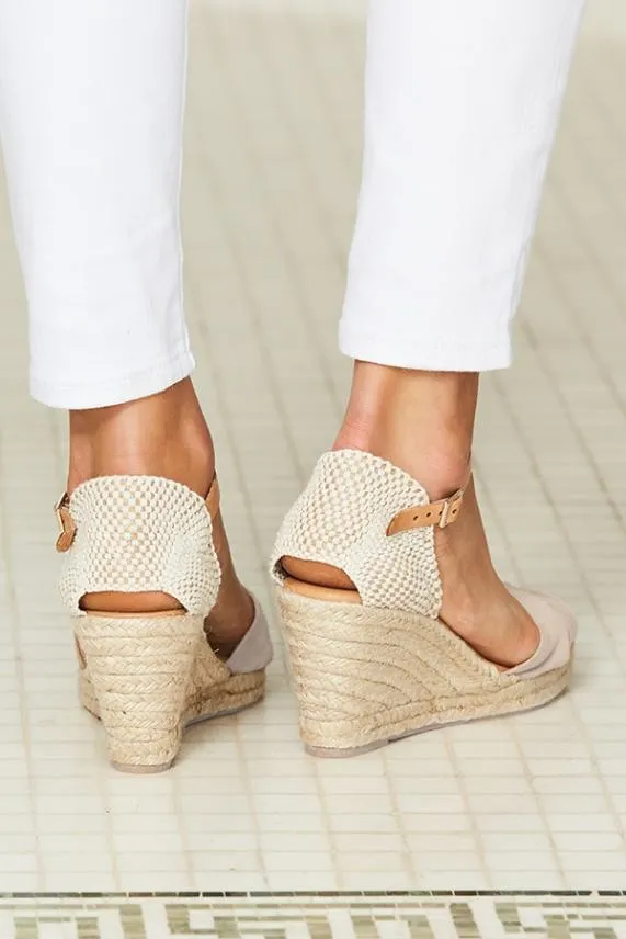 Sosandar Piper Sand Suede Ankle Strap Mid Wedge Espadrille Women Wedges