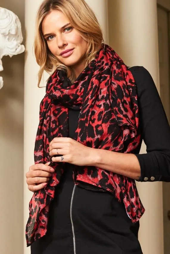 Sosandar Red and Black Animal Print Scarf Red Black Women Hats Scarves and Gloves Sosandar Red and Black Animal Print Scarf Red Black Women Hats Scarves and Gloves
