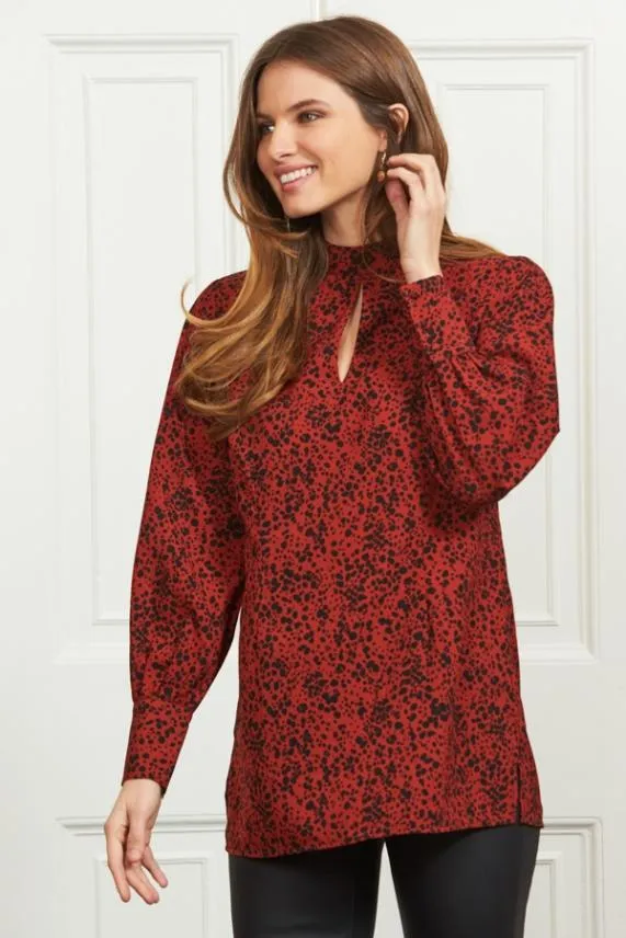Sosandar Red and Black Spot Print Keyhole Detail Relaxed Fit Top Red Black Women Tops