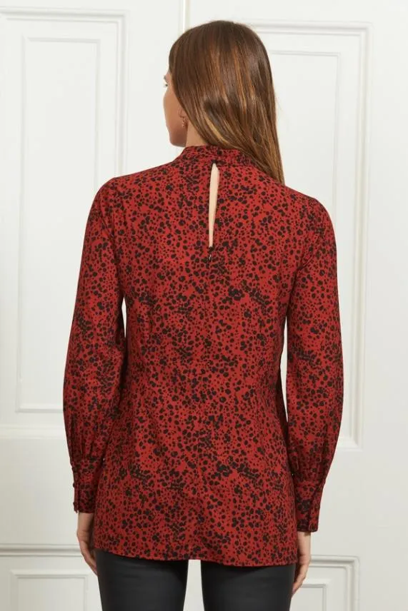 Sosandar Red and Black Spot Print Keyhole Detail Relaxed Fit Top Red Black Women Tops