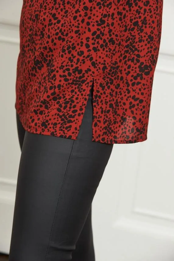 Sosandar Red and Black Spot Print Keyhole Detail Relaxed Fit Top Red Black Women Tops