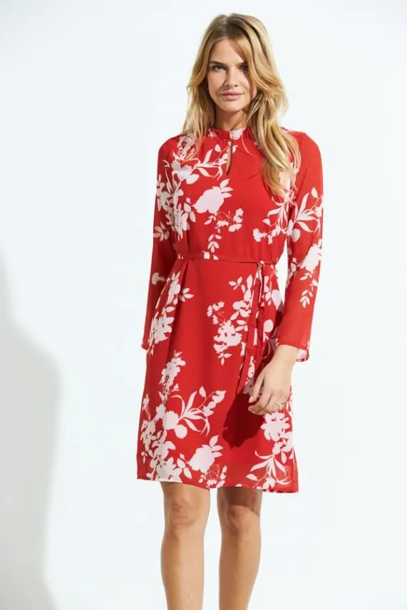Sosandar Red and White Floral Print Belted Shift Dress Red White Women Dresses Sosandar Red and White Floral Print Belted Shift Dress Red White Women Dresses