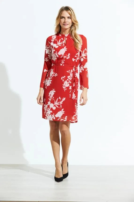 Sosandar Red and White Floral Print Belted Shift Dress Red White Women Dresses