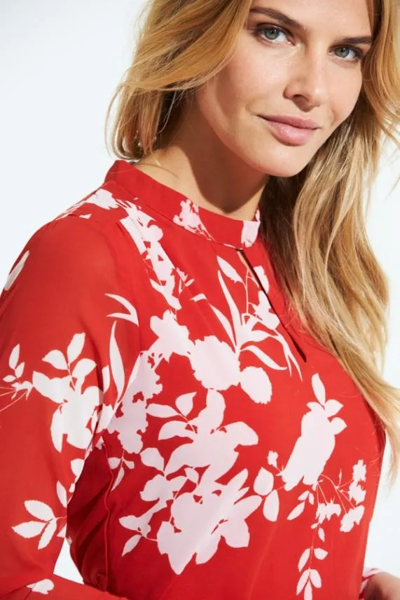 Sosandar Red and White Floral Print Belted Shift Dress Red White Women Dresses