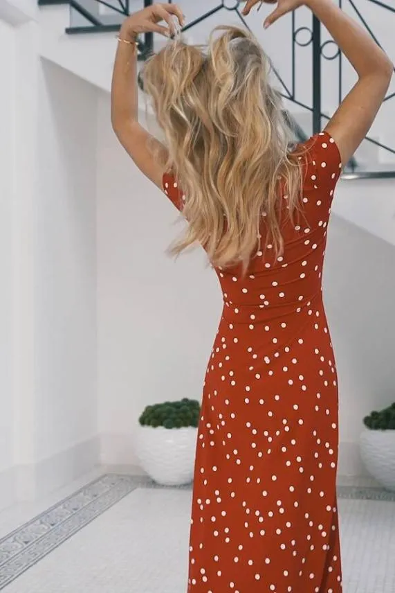 Sosandar Red and White Spot Print Short Sleeve Jersey Midi Dress Red White Women Dresses