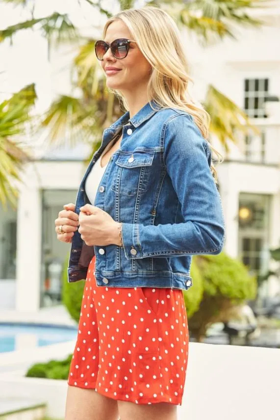Sosandar Red and White Spot Print Stretch Waist Shorts With Pockets Red White Women Shorts