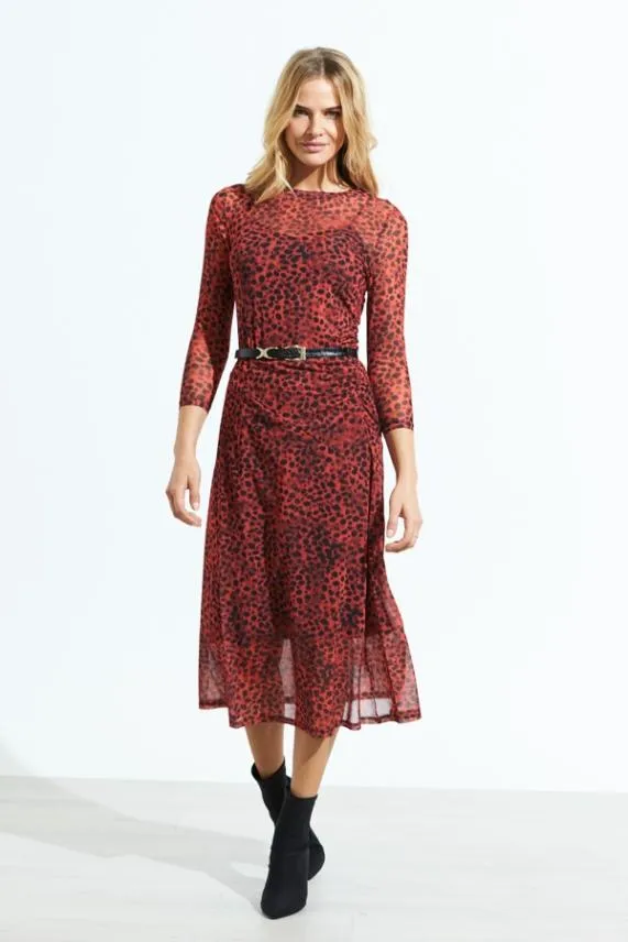 Sosandar Red Leopard Print Mesh Dress Red Women Dresses