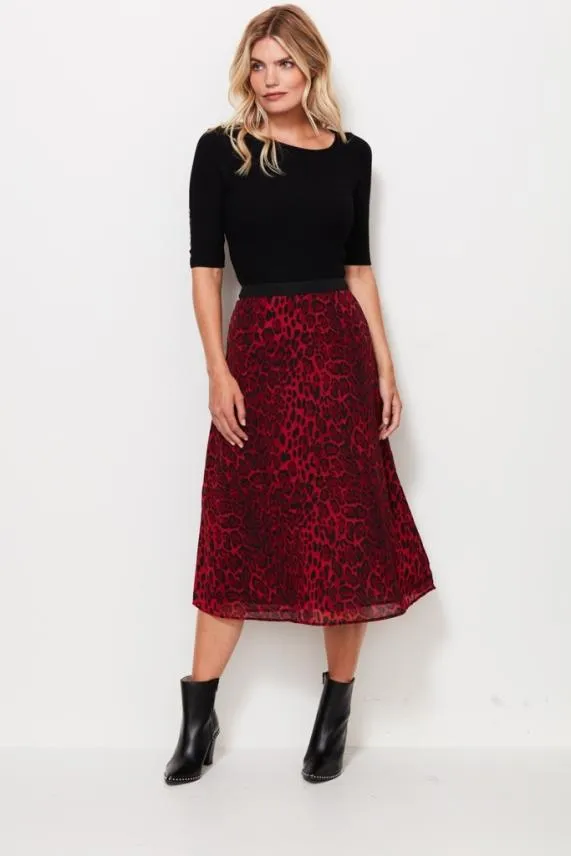 Sosandar Red Leopard Print Midi Skirt Red Women Skirts