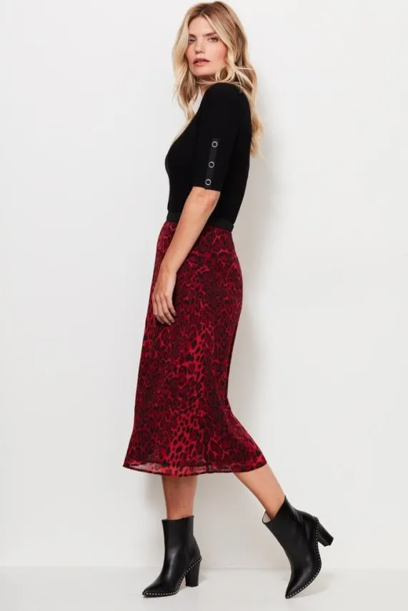 Sosandar Red Leopard Print Midi Skirt Red Women Skirts