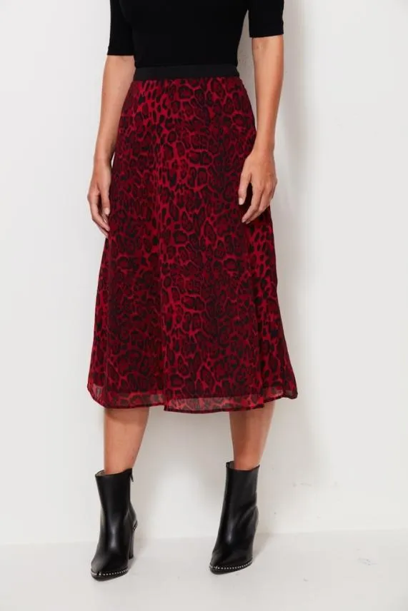 Sosandar Red Leopard Print Midi Skirt Red Women Skirts