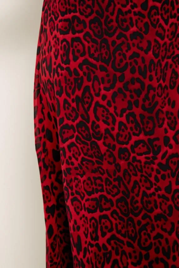Sosandar Red Leopard Print Midi Skirt Red Women Skirts