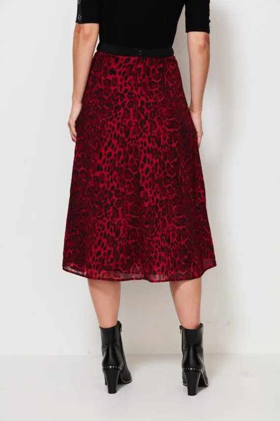 Sosandar Red Leopard Print Midi Skirt Red Women Skirts
