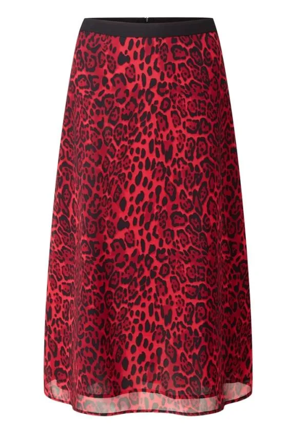 Sosandar Red Leopard Print Midi Skirt Red Women Skirts