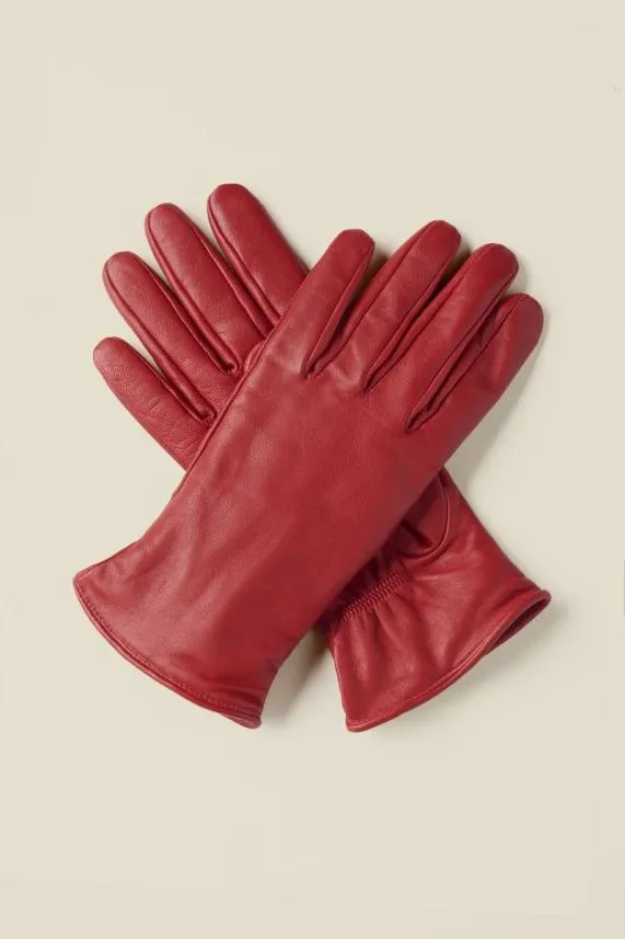Sosandar Red Luxe Leather Gloves Red Women Hats Scarves and Gloves