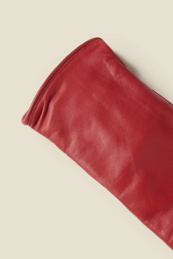 Sosandar Red Luxe Leather Gloves Red Women Hats Scarves and Gloves