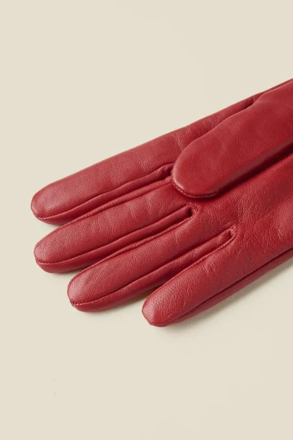 Sosandar Red Luxe Leather Gloves Red Women Hats Scarves and Gloves