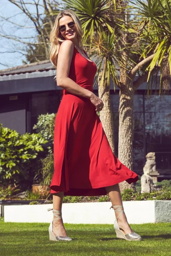 Sosandar Red Open Back Fit and Flare Dress Red Women Dresses