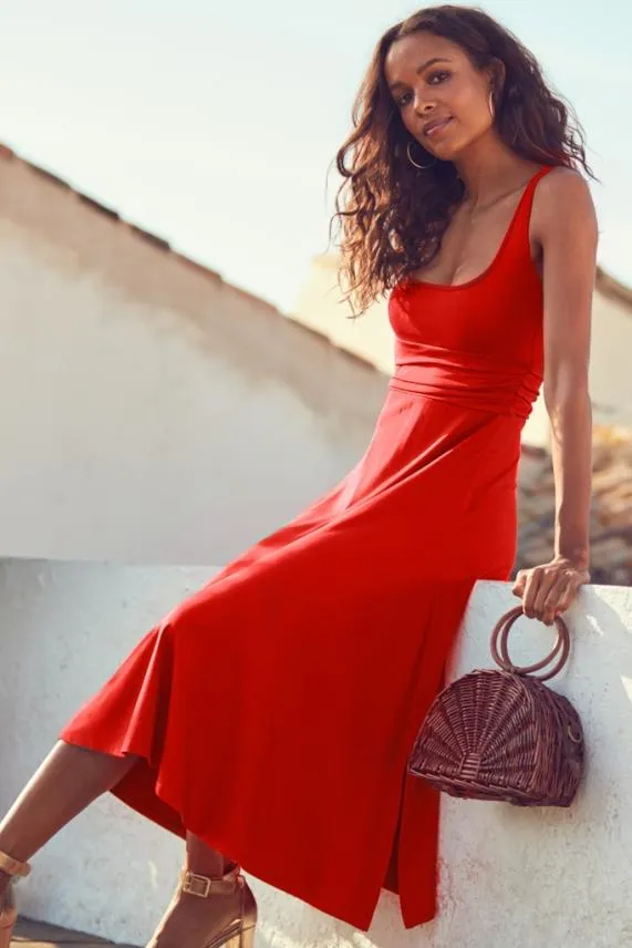 Sosandar Red Open Back Fit and Flare Dress Red Women Dresses