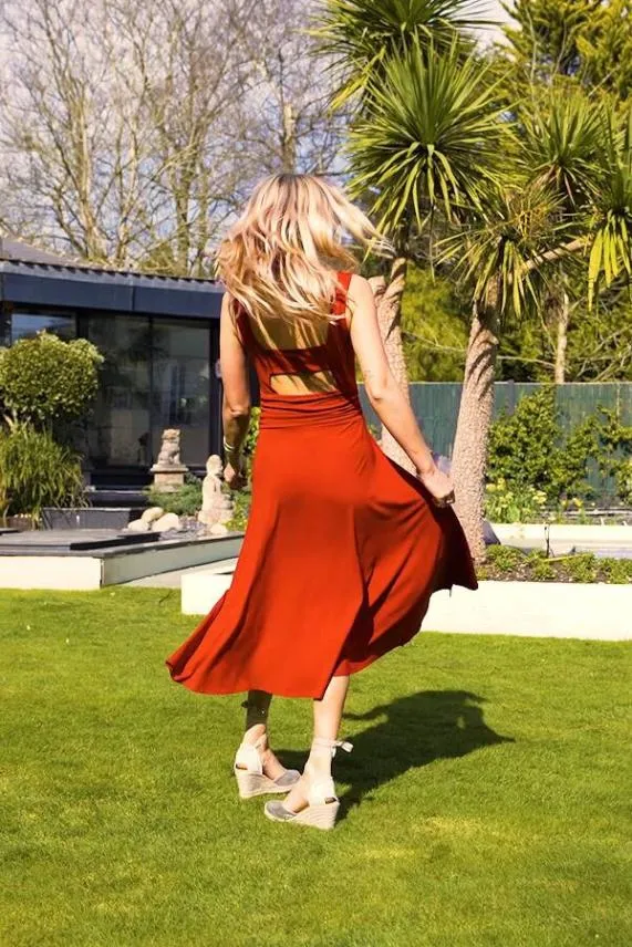 Sosandar Red Open Back Fit and Flare Dress Red Women Dresses