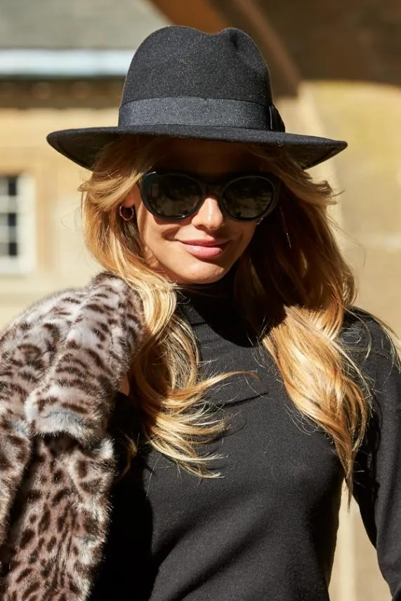 Sosandar Ruth Black Fedora Hat Black Women Hats Scarves and Gloves