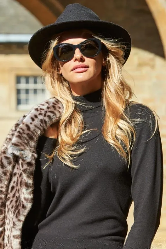 Sosandar Ruth Black Fedora Hat Black Women Hats Scarves and Gloves
