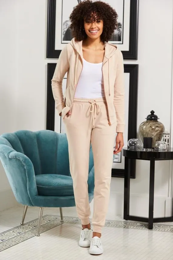 Sosandar Seychelles Sand Premium Joggers With Rose Gold Trim Women Loungewear Sosandar Seychelles Sand Premium Joggers With Rose Gold Trim Women Loungewear