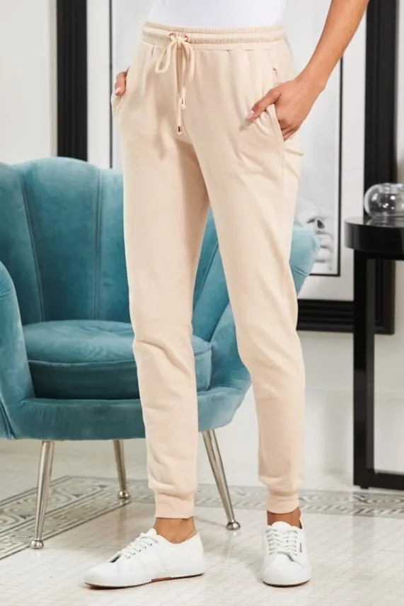 Sosandar Seychelles Sand Premium Joggers With Rose Gold Trim Women Loungewear