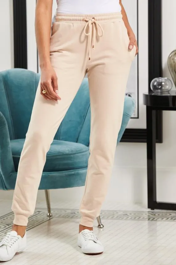 Sosandar Seychelles Sand Premium Joggers With Rose Gold Trim Women Loungewear