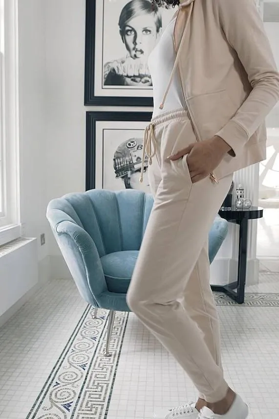 Sosandar Seychelles Sand Premium Joggers With Rose Gold Trim Women Loungewear
