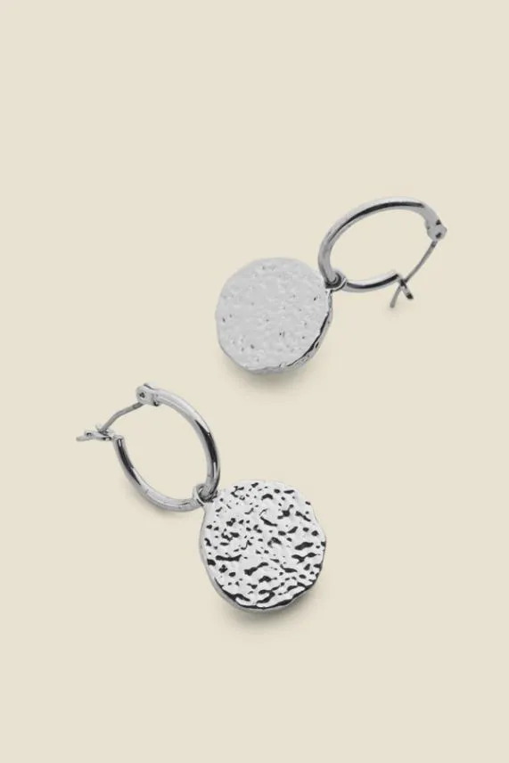 Sosandar Silver Plated Hammered Drop Earrings Silver Women Jewellery