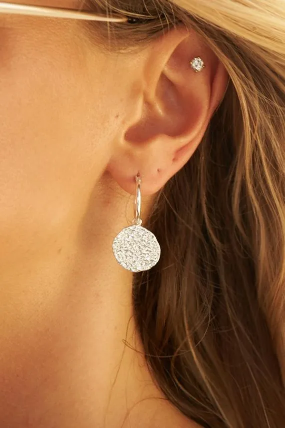 Sosandar Silver Plated Hammered Drop Earrings Silver Women Jewellery