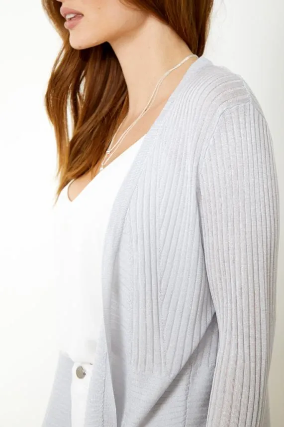 Sosandar Silver Super Soft Fine Knit Ribbed Cardigan Silver Women Knitwear