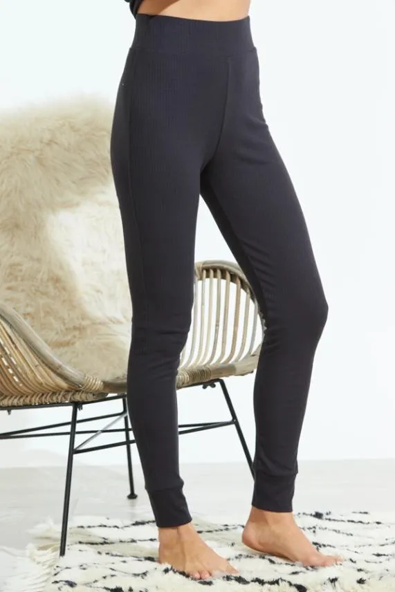 Sosandar Slate Grey Ribbed Loungewear Leggings Grey Women Loungewear