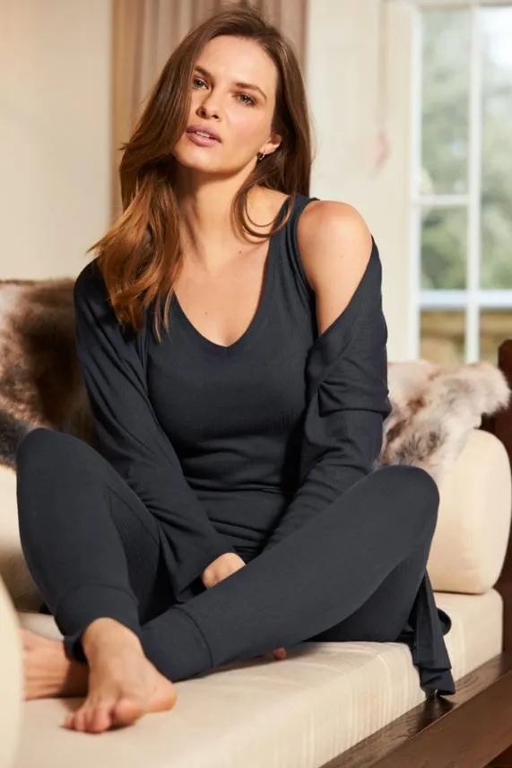 Sosandar Slate Grey Ribbed Loungewear Vest Top Grey Women Loungewear