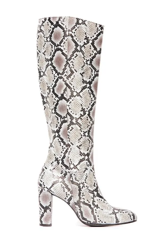 Sosandar Snake Print Leather Knee High Boot Women Boots