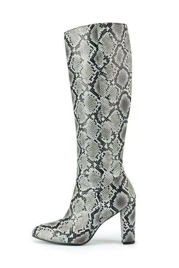 Sosandar Snake Print Leather Knee High Boot Women Boots