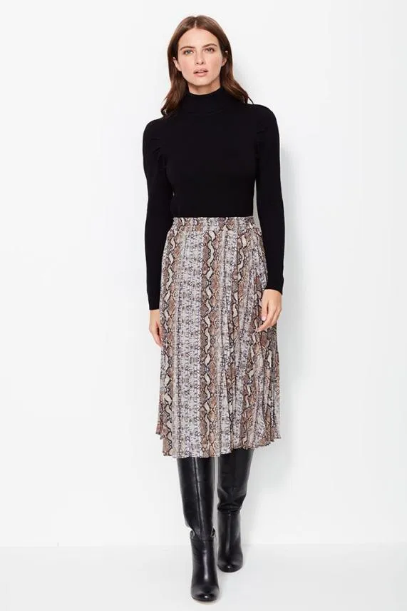 Sosandar Snake Print Pleated Skirt Women Skirts Sosandar Snake Print Pleated Skirt Women Skirts