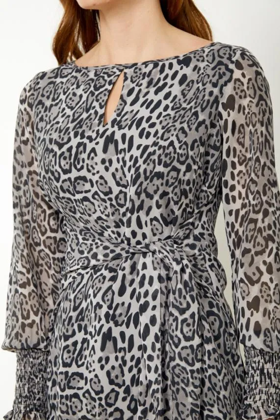 Sosandar Snow Leopard Print Tie Front Top Women Tops