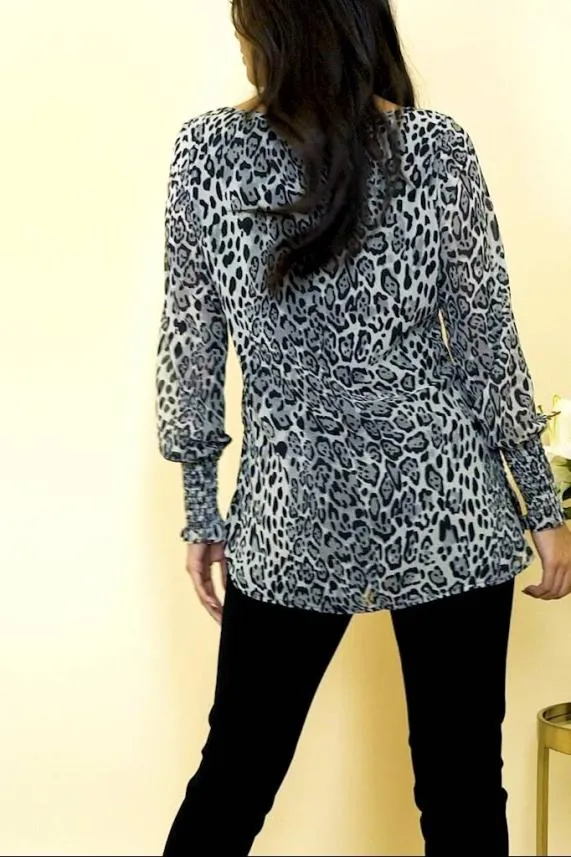 Sosandar Snow Leopard Print Tie Front Top Women Tops