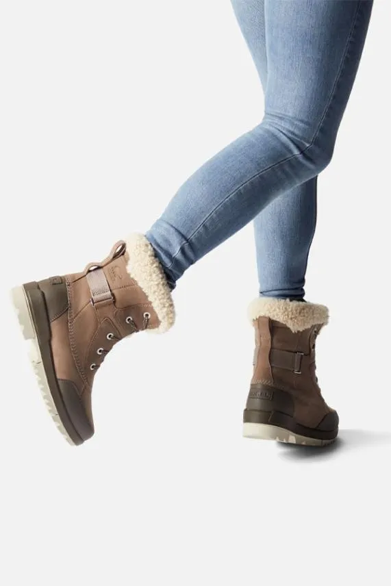 Sosandar Sorel Taupe Leather Shearling Collar Hiker Boot Women Boots