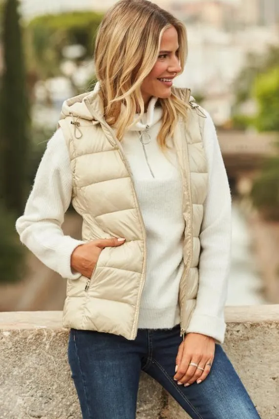 Sosandar Stone Hooded Padded Gilet With Zip Pockets Women Jackets and Coats