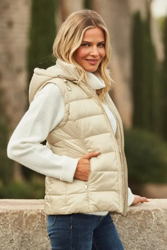 Sosandar Stone Hooded Padded Gilet With Zip Pockets Women Jackets and Coats