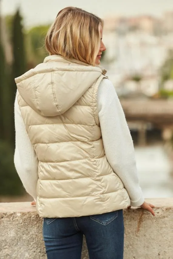 Sosandar Stone Hooded Padded Gilet With Zip Pockets Women Jackets and Coats