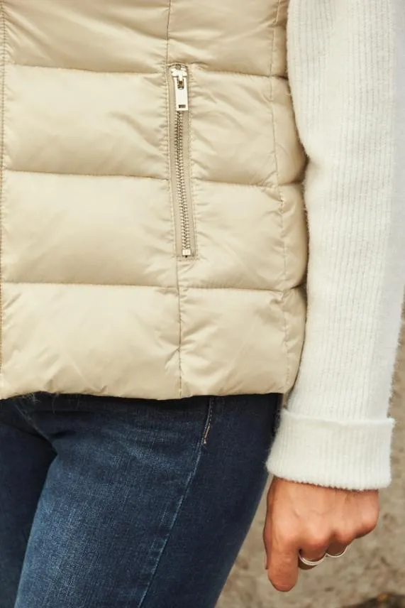 Sosandar Stone Hooded Padded Gilet With Zip Pockets Women Jackets and Coats