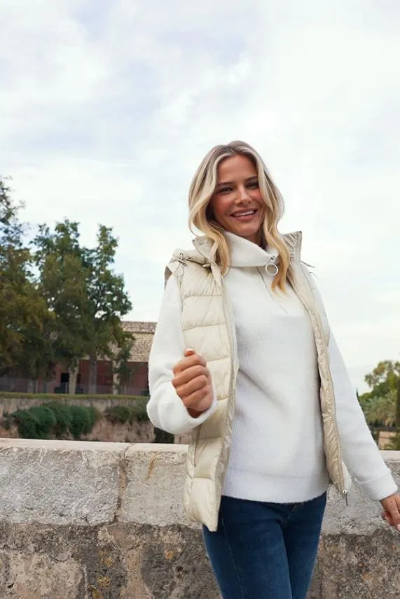 Sosandar Stone Hooded Padded Gilet With Zip Pockets Women Jackets and Coats