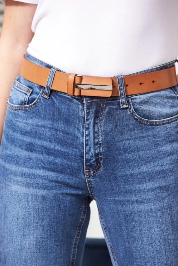Sosandar Tan Leather Waist Belt With Silver Clasp Silver Women Bags and Belts