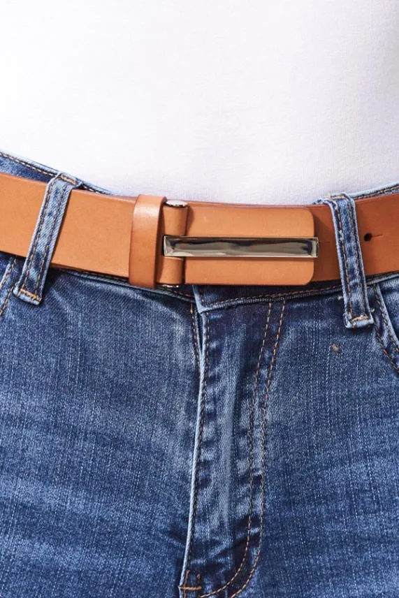 Sosandar Tan Leather Waist Belt With Silver Clasp Silver Women Bags and Belts